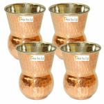 Prisha India Craft Steel Copper Muglai Matka Glass Capacity 270 ML, Set of 4