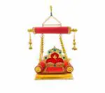 Shinde Exports Red Wooden Laddu Gopal Lord Thakur Pooja God Singhasan Jhula, Height X 20, Width-15, Breadthx 9 Cm
