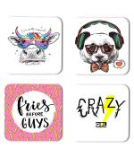 Whats Your Kick Funny Hindi Fries Before Guys Quotes Printed Set of 4 Coaster With Metal Stand