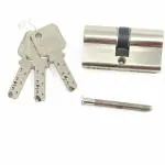 OJASS LOCKS Brass Premium Range 60mm Pin Cylinder Premium Both Side Key with 3 Brass Computer Key Mortise Lock Cylinder Satin Silver Finish Pack of 1 pcs (CCB60SS)