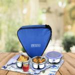 Priyaj Stainless Steel Lunch Box Set Elite Series 3 Containers (200ml each) with Thermoware Insulated bag|Air Tight BPA Free lids & Leakage proof Tiffin Box|Office School Travel Picnic Lunch Box