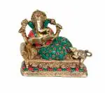 Idol Collections Gold Brass Resting Ganpati Ganesha Reading Book Idol Statue, Multicolor Durga Maa Statue Idol, 14.75 Inch