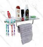 STONE Stainless Steel 5 in 1 Multipurpose Bathroom Shelf with Soap Case and Tumbler Holder