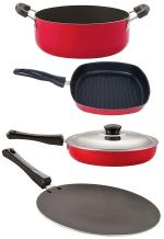 Nirlon 4 pcs of Red and Black Non-stick Cookware Set, Standard