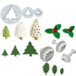 Husaini Mart Polyvinyl Chloride Holly Leaf Plunger And Christmas Tree Cookie Cutter (Pack Of 6)