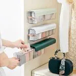 U S ENTERPRISE Modern Wall mounted socks storage organizer for wardrobe 6 Grid/Cell undergarment organisers storage box for women bra panty storage boxes plastic wall hanging socks organizer for wardrobe