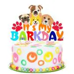 Zyozique Puppy Dog Birthday Party Cake Decoration Dog Face Happy Birthday Cake Topper for Dog Theme Party Baby Shower Supplies