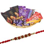 SurpriseForU Cadbury Dairy Milk Chocolates With Basket, 5 Rudraksha Rakhi Gift for Brother