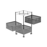 Kinon Kitchen Trolley with Wheels - 3 Layers | Kitchen Organizer | Kitchen Accessories Items Storage Rack Square Design Color Black