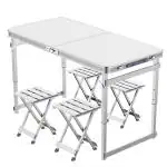 Corvids Multipurpose Aluminium Folding Table with 4 'Aluminium' Chairs & Carrying Handle, Height Adjustable Table for Camping & Hiking, Outdoor & Indoor Picnic (4ft, White)