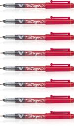 Pilot V Sign Pen | Tip Size - 2 MM | Fiber Soft Tip | Ink Colour - Red | Pack of 8