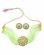 Bella Store Women Green Meenakari AD Kundan Choker Necklace with Charming Shining Beads and Earrings