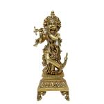 Kalarambh Bharat Haat Yellow Brass Lord Krishna Idol Handicraft Art 16 x 12.7 x 44.45 cm