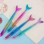 PASS & PLAY AK Store Mermaid Fish Tail Shape Gel Pen for Girls/Cute Gel Pen Stationery, Best Birthday Return Gift For Girls, Fish Shape Blue Gel Pen, Pen Set For Kids (4)