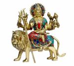Idol Collections Multicolor Brass Goddess Singhwahini Maa Durga Statue
