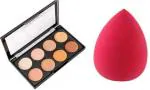 Lenon Beauty 8 Shade Cream Concealer Highlighter with pink sponge puff (2 Items in the set)