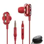pTron Boom Ultima 4D Dual Driver, In Ear Gaming Wired Headphones with Mic, Volume Control & Passive Noise Cancelling Boom 3 Earphones (Red)