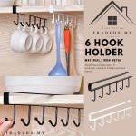 parhry Multifunctional 6 Stainless Steel Door Organizer/Hook Hanger Mug Cup Holder Rack Organizer Stand for Kitchen Counter, Cabinet, Table with 6 Hooks - Black
