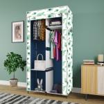Maison & Cuisine Printed Collapsible Wardrobe Portable Foldable closet for Clothes Almira , 2 Hanging Space , 4 Shelves , 1 Side Pocket Non-Woven Fabric 100 GSM