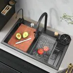 Clay Plus Kitchen Sink with Waterfall and Pull-down Faucet/304 Grade Stainless Steel Sink Multifunctional Waterfall Kitchen Sink 304 GRADE All in One 30x18 inch Vessel Sink