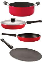 Nirlon 4 pcs of Red and Black Non-stick Aluminium Dishwasher Safe Kitchen Cookware Utensil Gift Set, Standard