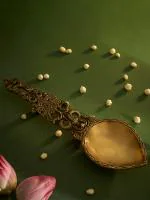 DecorTwist Big Pooja Brass Aarti Havan Chammach/Spoon/Harathi with Intricate Jaali Work