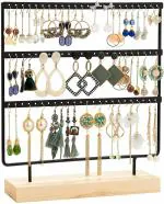 ROLLYWARE Earring 3 Layer 70 Holes Holder Stand Organizer Jewelry Display Stands Earring Organizer Stand Suitable to Organize Necklace & Bracelets & Earring Holder Jewelry Holder Black