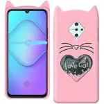 UNILORD Vivo S1 Pro Pink Silicone Love Cat 3D Heart Design Flexible Ear Cat Kitty Girls Back Cover Case