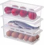 ULTRAZON Storage Boxes Fridge Organizer with Removable Drain Plate and Lid Stackable Fridge Storage Containers Plastic Freezer Storage Containers for Fish, Meat, Vegetables, Fruits Storage Boxes( 1500 ML ) , Pack Of 6