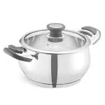 Vinod Durban Stainless Steel Handi Casserole 16 cm Diameter | 2 Litre Stainless Steel Saucepot | Induction Friendly Belly Shape Cooking Pot | BPA Free, Food Grade Steel, Silver (24 Months Warranty)