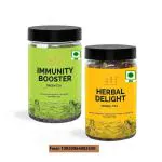 HEALTHY & HYGIENE Herbal Tea | Herbal Blend of Asafoetida , Brahmi ,Javitri ,Turmeric and Ashwagandha | Mix of various herbs| Delicious Taste (Herbal Delight (Jar-55g) + Immunity Booster(Jar-60g) Green Tea Plastic Bottle (2 x 57.5 g)