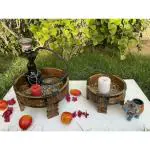 Baanmata International Home Decor Brown Round Wooden Chakki Table (30 x 30 x 16 cm)