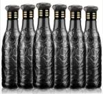 OPTIMUS Zig-Zag Golden Ring Diamond Cap Water Bottles For Fridge Home Office Gym School 1000 ml Bottle (Pack of 6, BLACK)