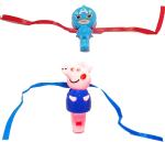 Kavim Kids RA 22119 Plastic (PVC) Rakhi Set (Pepa pig ,Captain America with led light and whistle kids rakhi)