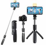 SVP VISION Bluetooth Selfie Sticks with Remote and Selfie Light, 3-in-1 Multifunctional Selfie Stick Tripod Stand Compatible with iPhone/OnePlus/Samsung/Realme & All Smartphones/Go Pro (Black)