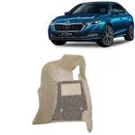 Kingsway 7D Car Floor Mats Suitable for Skoda Octavia, Model Year : 2019 - 2020, 100% Waterproof and Washable, Color : Beige, PVC, Complete Set of 3 Piece