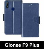 Sbms Gionee F9 Plus Blue Artificial Leather Shock Proof Flip Cover