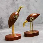 ADA Handicraft Premium Swan Pair Showpiece, Wooden Show Pieces for Home Decor Items for Living Room Bedroom, Swan Crane Love Birds Good Luck Kissing Duck Show Piece - (Maroon, 6 inch) Set of 2