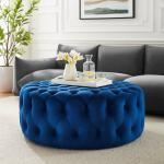 Home Lifestylez Amanah Tuffted Fabric Pouffe in Navy Blue Colour