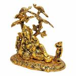 Trendy Crafts Metal Handicrafts Graceful Statue of Lord Ganesha Resting Under Tree of Life with 2 Peacock Sitting on Top (Golden, 21.5 X 13 X 23 cm)