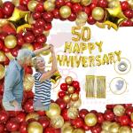 Bubble Trouble Red Rubber Happy 50Th Anniversary Balloons Decoration Kit Combo (Pack Of 69)