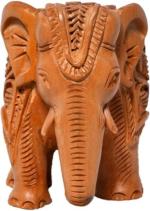 Al-Khiraat Brown Wood Sandalwood Handmade Carving Elephant Showpiece, 6.25 Cm