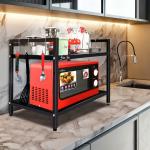 OSE 2 Shelf Metal Adjustable Microwave Stand | Microwave & Oven Stand for Kitchen Cabinet | Utility Organizer with 6 Hooks | Multipurpose Counter Top Storage Stand