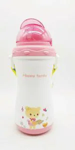 Te Quiti Pink BPA Free Non-Toxic Cute Design Water Bottle With Sipper For Kids Girls and Boys 350ml