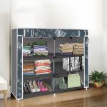 SB07 2 door 6 Shelves Grey Printed Collapsible wardrobe