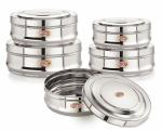 NIRLON Stainless Steel Flat Canisters/Puri Dabba/Storage Containers Set of 5, 600ML, 850ML, 1L, 1.4L, 2L, Silver