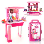 Aditi Toys Kitchen Set for Girls, Kitchen Suitcase Set On Wheels, Colorful Pretend Play Cooking Set for Girls with 24 Pieces, Portable Kitchen Set for 3 Years, BIS Approved. (Kitchen Set Trolley)
