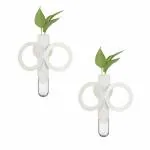 iCraft White Modern Test Tube Planter with Dragonfly Metal Stand (Pack of 2)