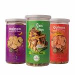 GREENLAND Protein Chips (Pack of 3, 135g Each) Healthy Snacks | Gluten Free | Rich in Protein | Zero Trans Fat | Flavor: Peri Peri Quinoa, Jalapenos Quinoa, Cream & Onion Oats