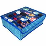 COZIECLOS wardrobe Foldable Organizer Storage Box for Undergarments, Bra, Socks, Ties, scrafs with 24 Column (Blue)